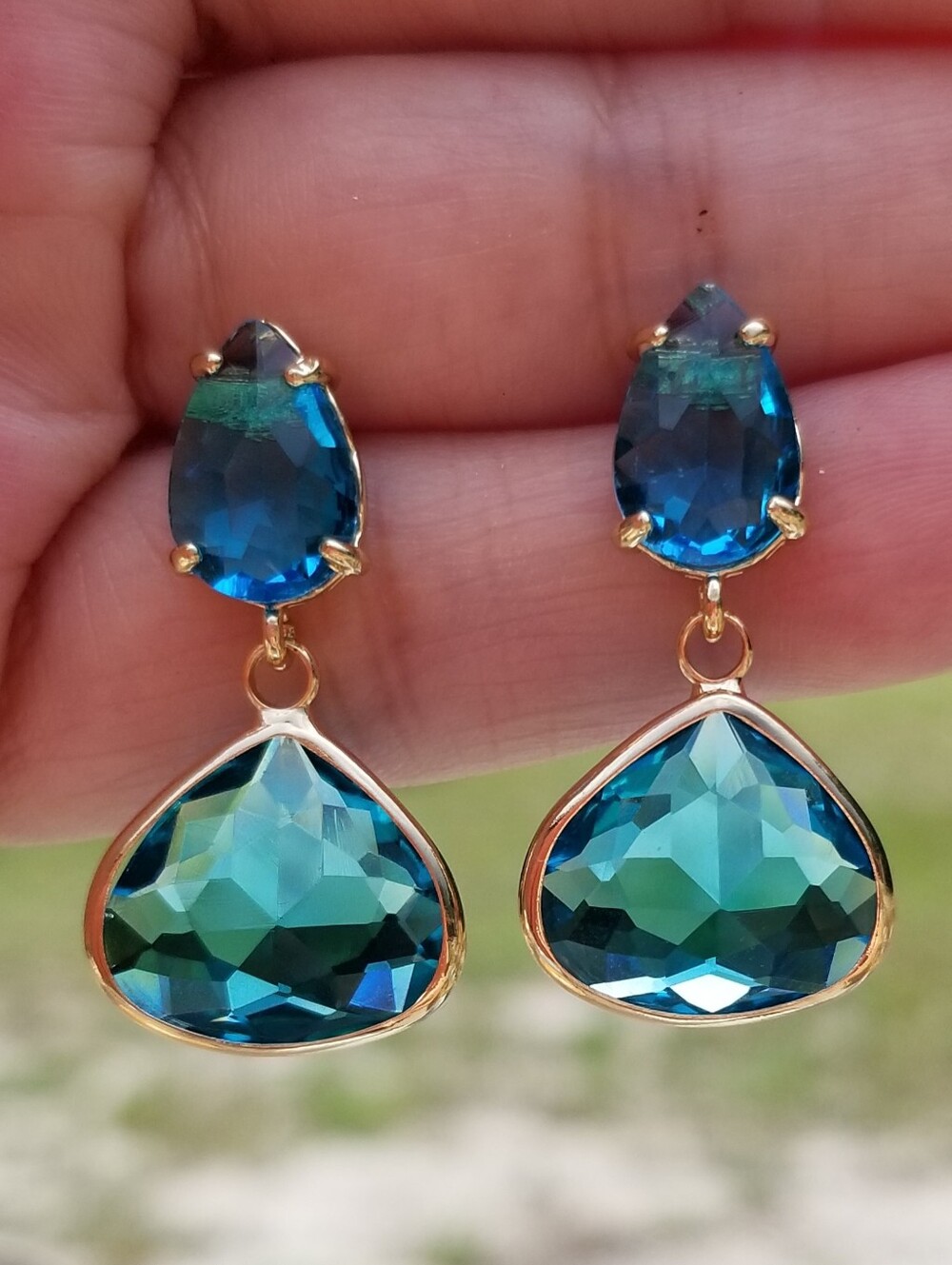 14k Gold Blue Topaz Stud Earrings, Topaz Dangle Earrings, Blue Topaz Jewelry